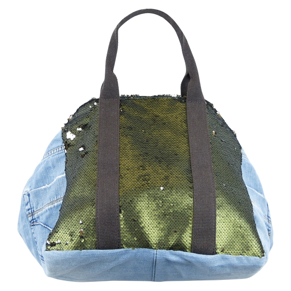 ITAL. LARGE SHOPPER JEANS BAG WITH PAIRED AND LEATHER MIX SHJ 309